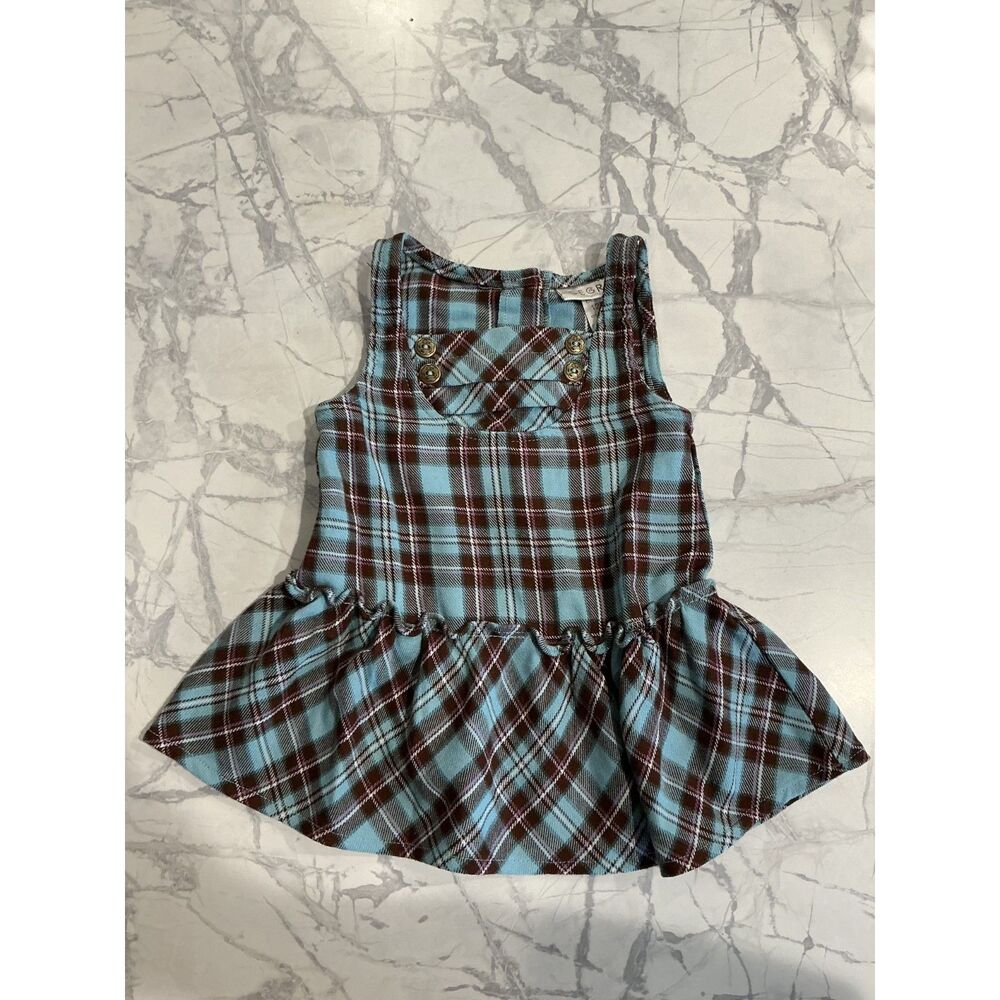 George baby dress - 12m Aqua and brown plaid